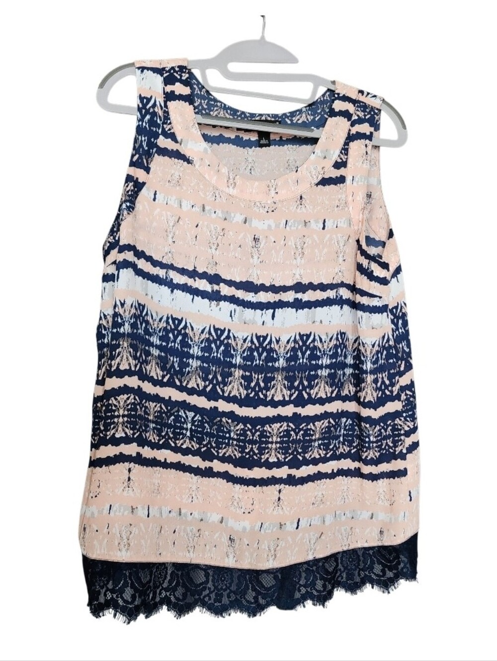 a.n.a Pink and Navy Lace-Hem Printed Tank